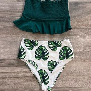 Cupshe Green and White Leaf Print Bikini